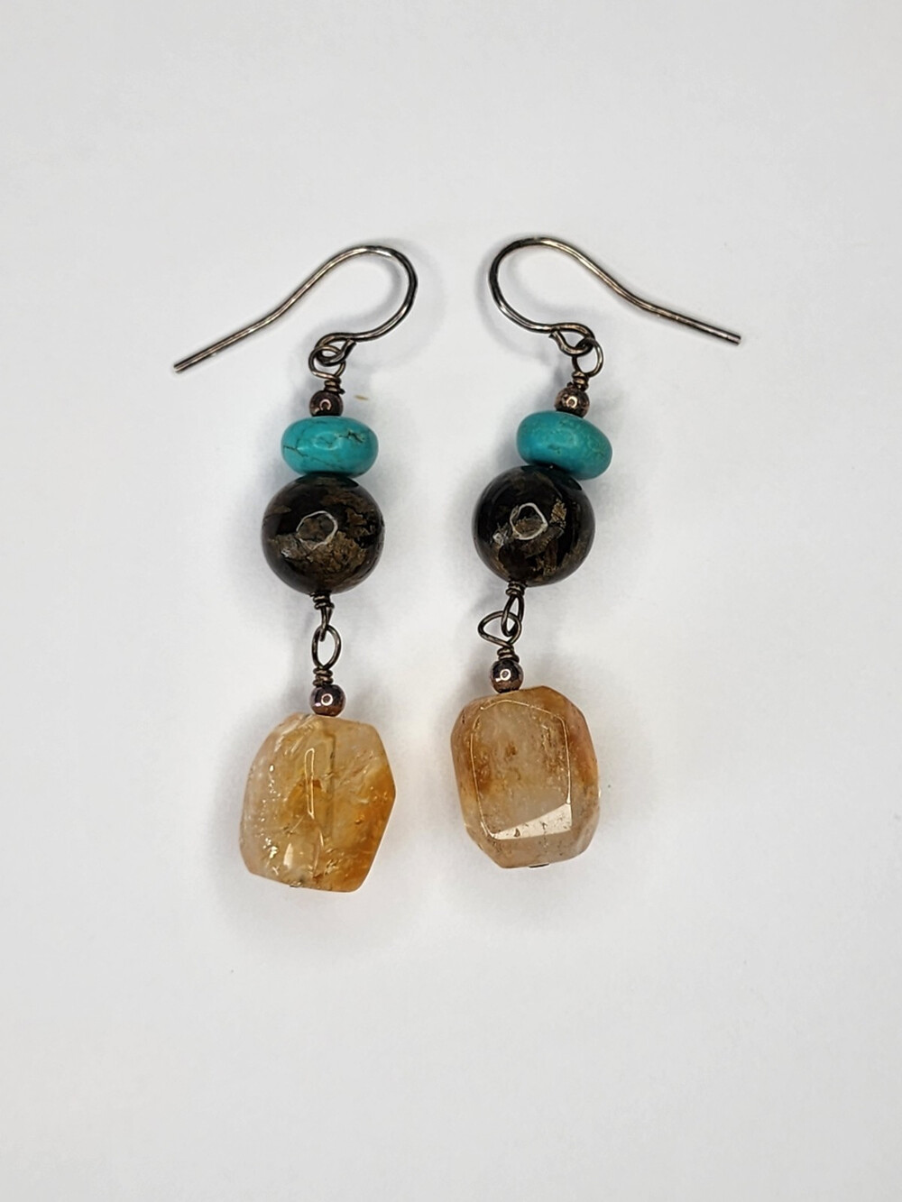Sterling Silver Turquoise And Citrine Dangle Earrings